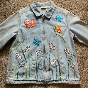 Vintage Unique Embroidered Denim Jacket White Stag